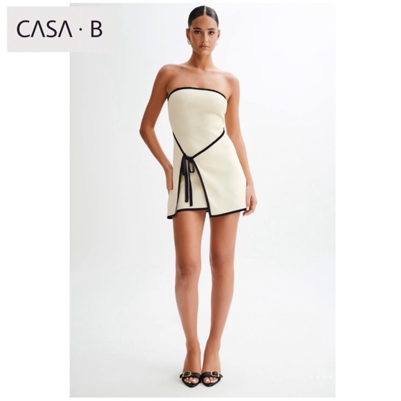 NEW💫 to CASA B| Celeste Strapless Knit Mini Dress in Cream / black - Picture 3 of 10